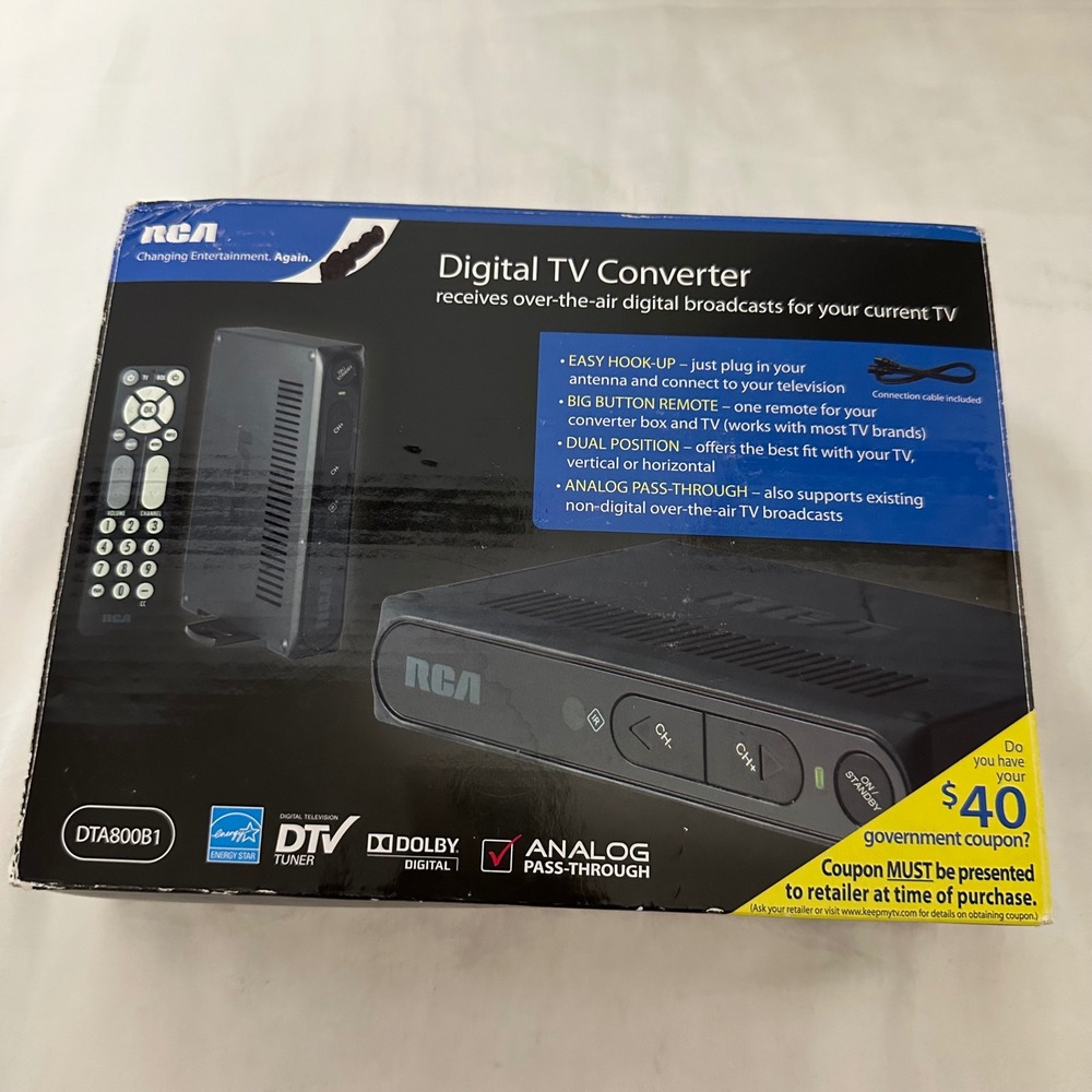 RCA Digital TV Converter Box DTA800B1 Blk Excellent Analog Pass-Through Untested